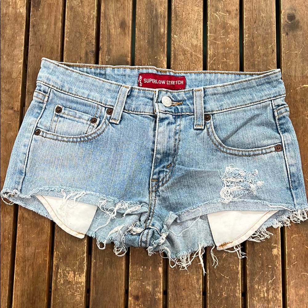 Levi's Light Blue Frayed Jean Shorts